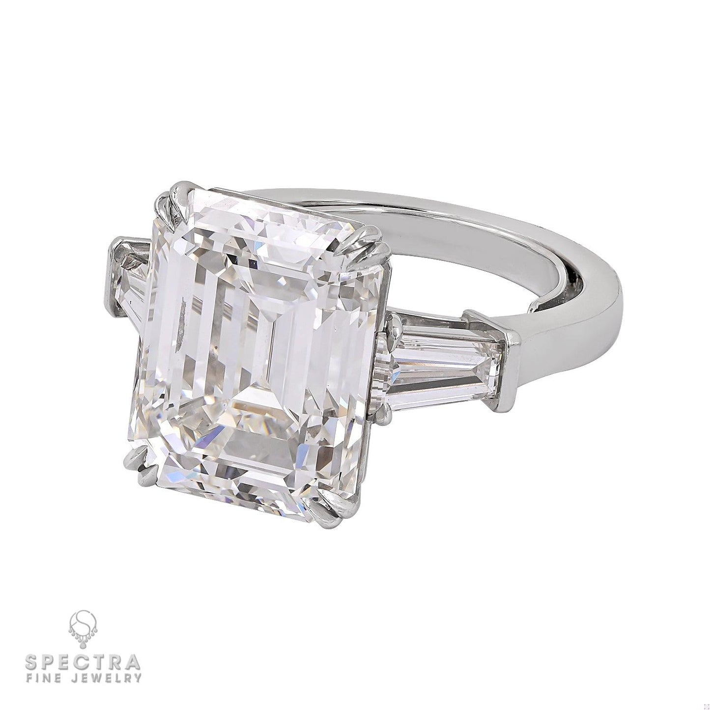 10.02ct Emerald Cut Diamond Three Stone Ring in Platinum