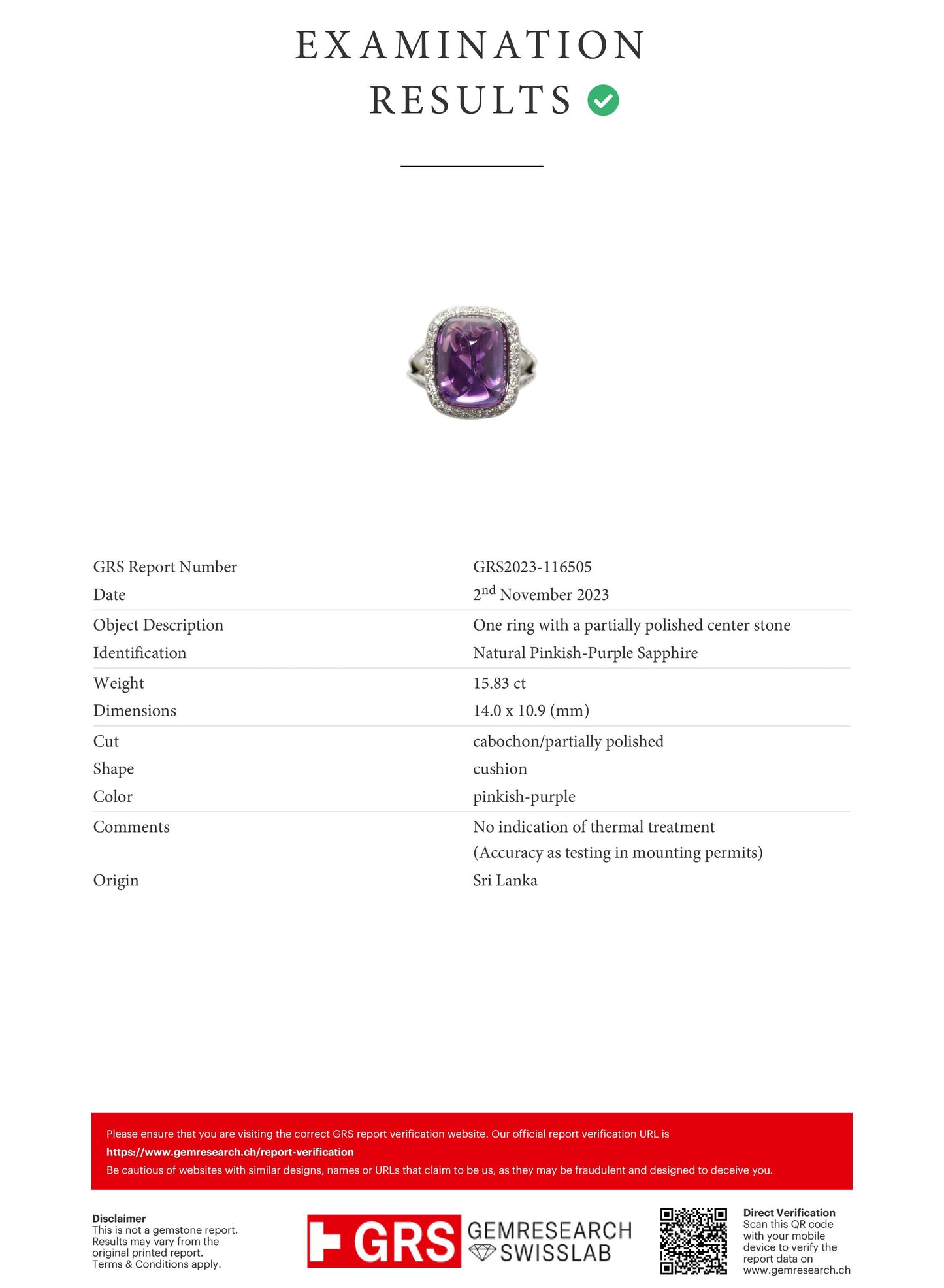 Spectra Fine Jewelry 15.83ct Purple Sapphire and Diamond Ring