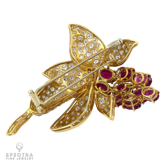 18K Yellow Gold, 6.75 ct. Ruby, and Diamond Brooch