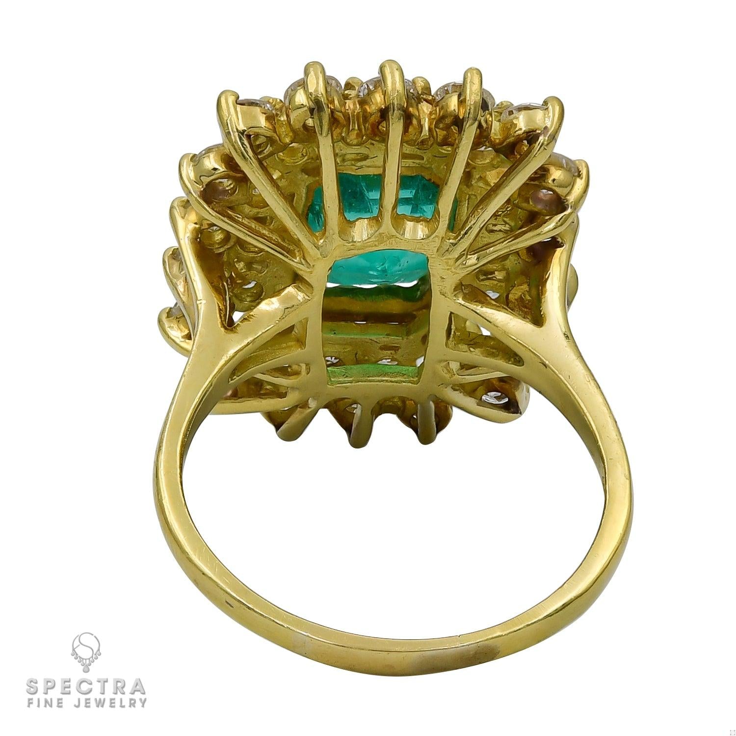 18kt Yellow Gold Ring with 5.00ct Emerald and Two-Tiers of Diamonds