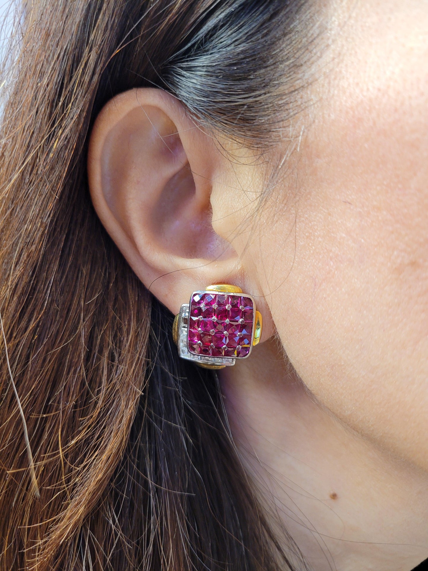 David Webb Inspired: Contemporary Ruby and Diamond Earrings
