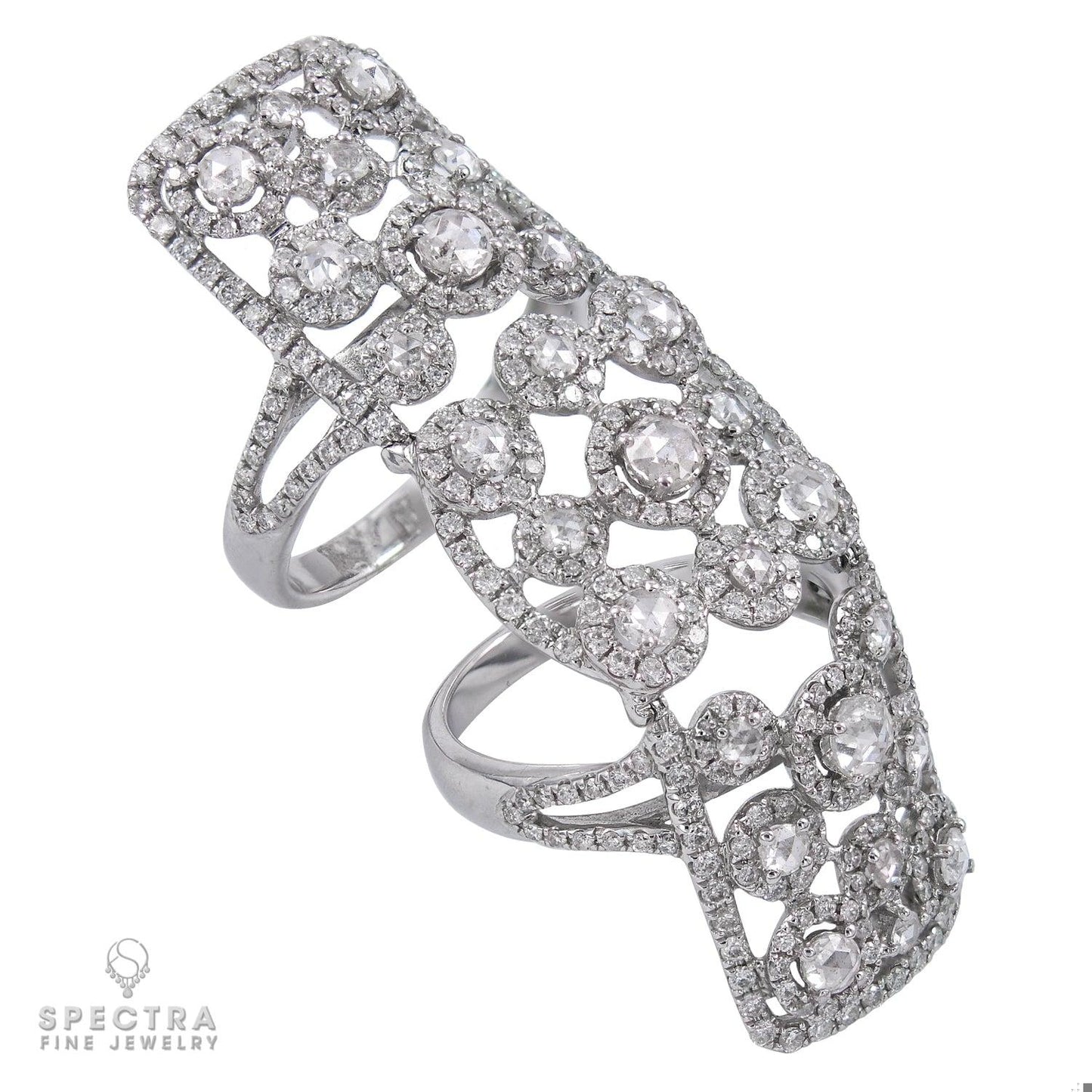 3.00 Carat Diamond 18K White Gold Edwardian-Style Articulated Knuckle Ring