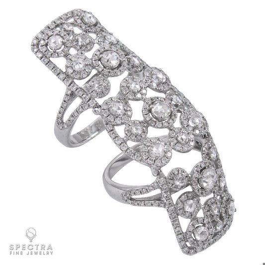3.00 Carat Diamond 18K White Gold Edwardian-Style Articulated Knuckle Ring