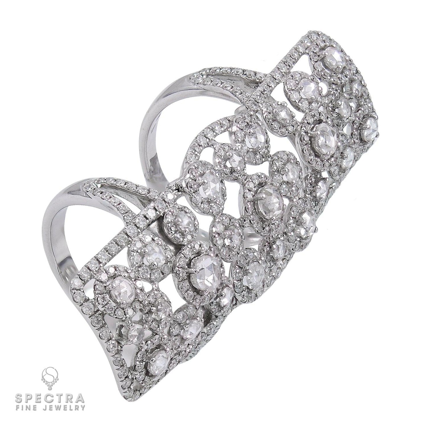 3.00 Carat Diamond 18K White Gold Edwardian-Style Articulated Knuckle Ring