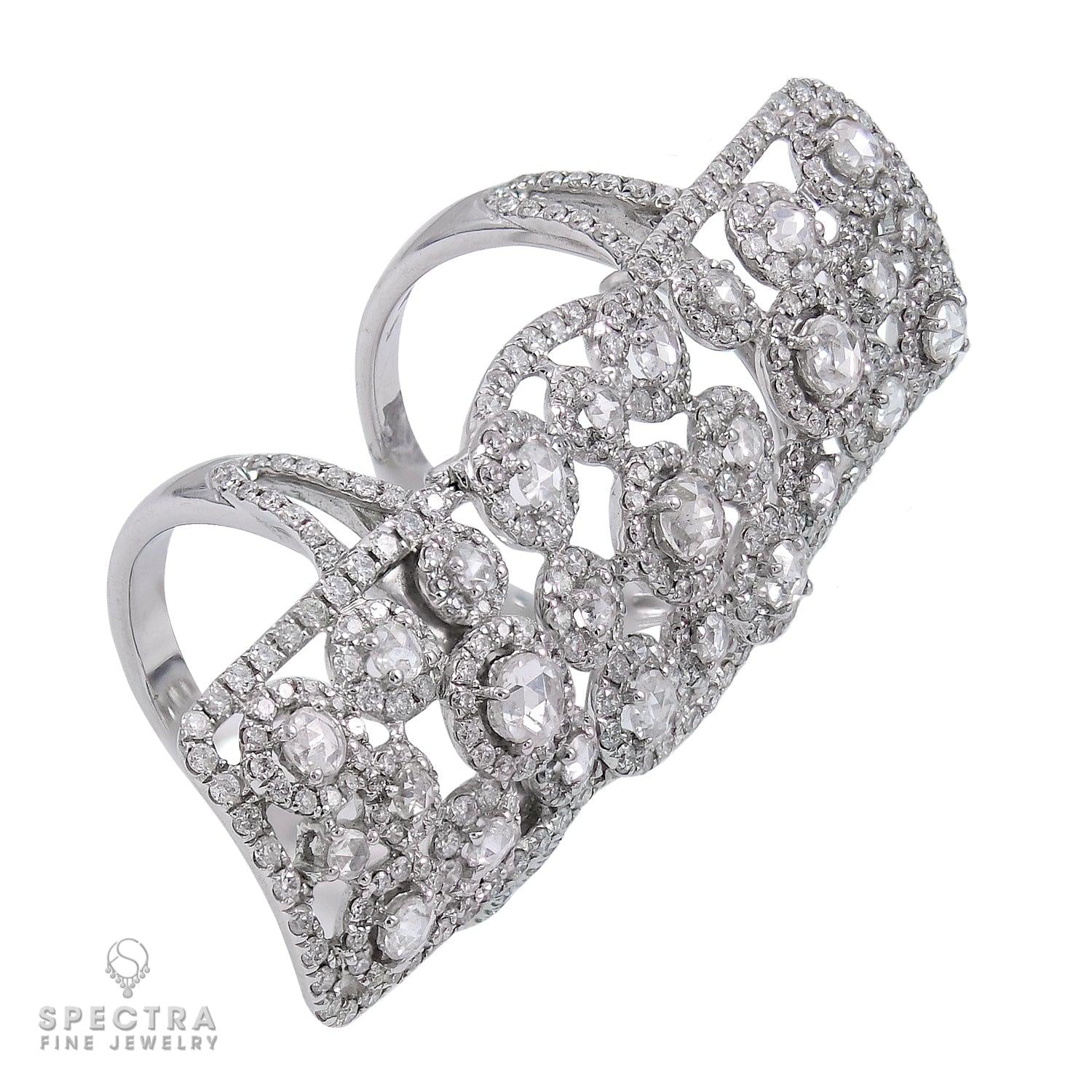 3.00 Carat Diamond 18K White Gold Edwardian-Style Articulated Knuckle Ring