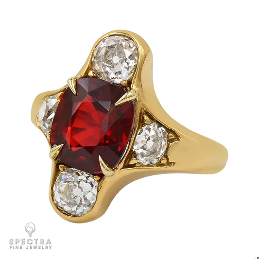 3.60ct Cushion Cut Burma Red Spinel and Diamond Ring