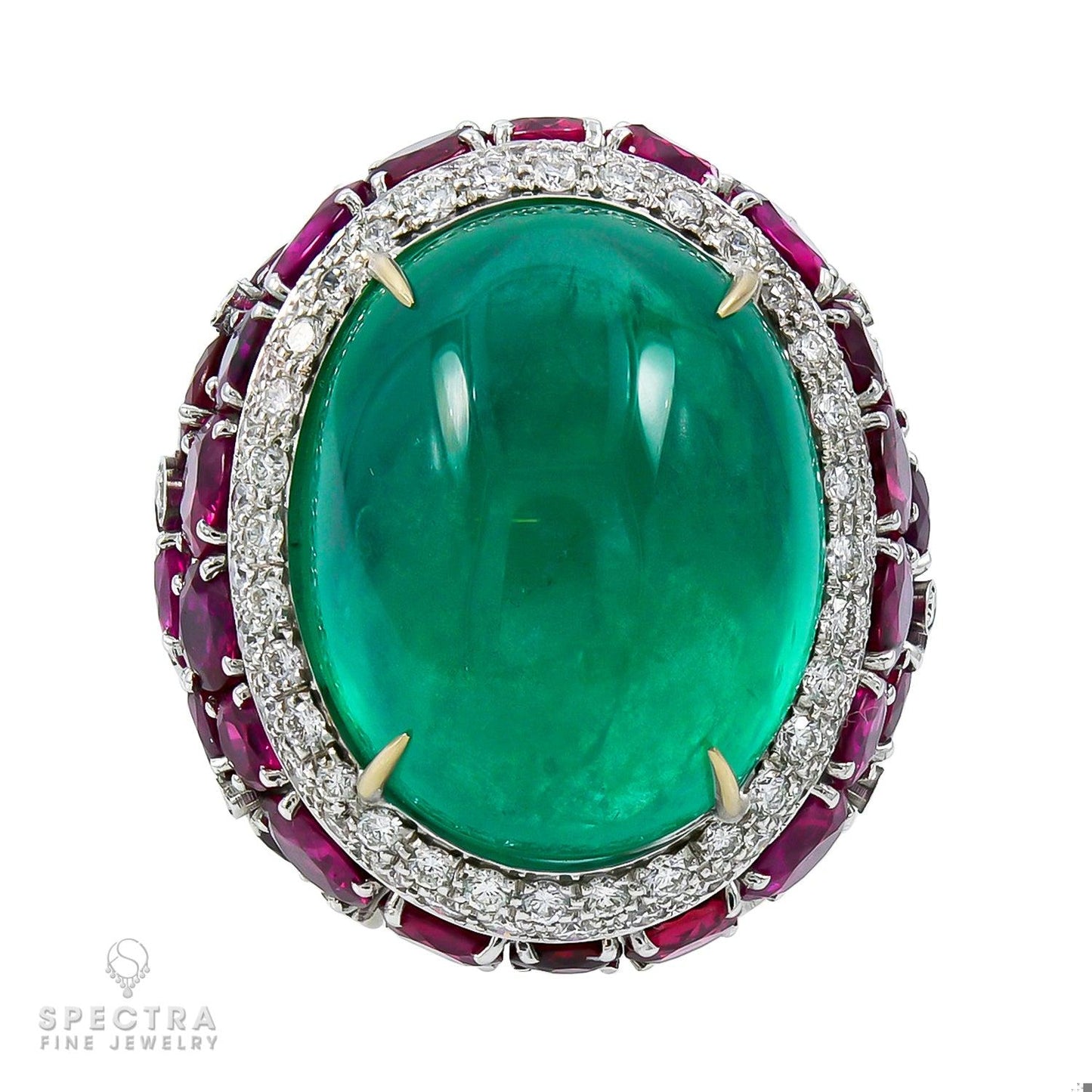 37.0 ct. Emerald Ruby Diamond Cocktail Bombé Ring