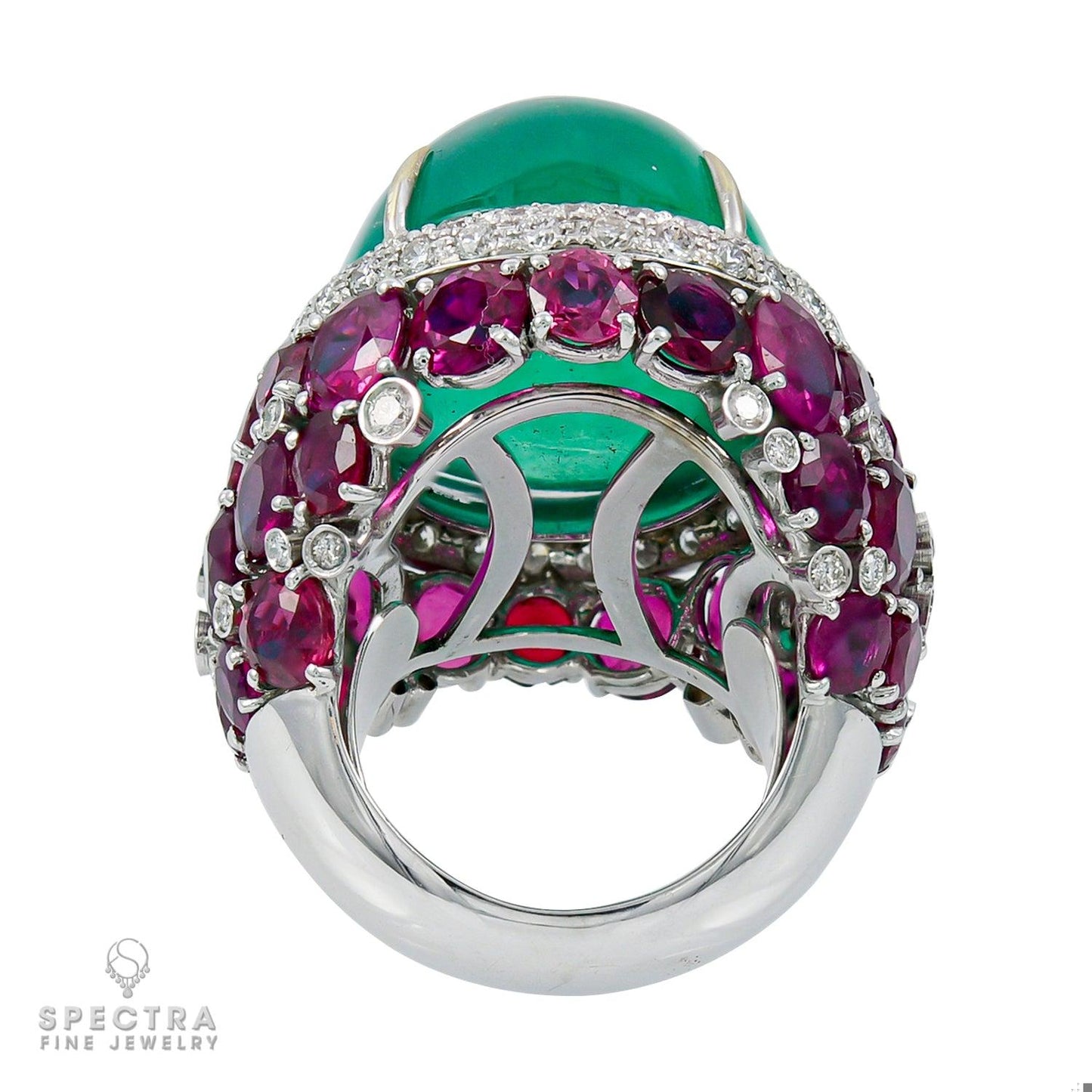 37.0 ct. Emerald Ruby Diamond Cocktail Bombé Ring