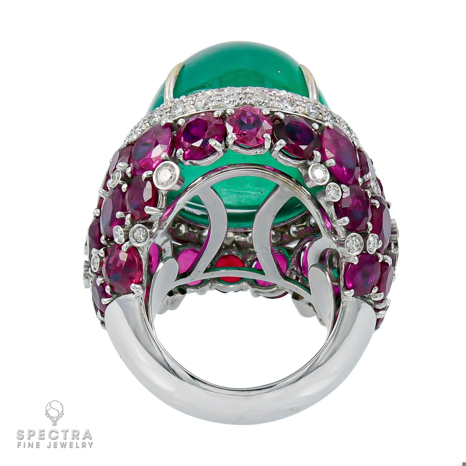 37.0 ct. Emerald Ruby Diamond Cocktail Bombé Ring