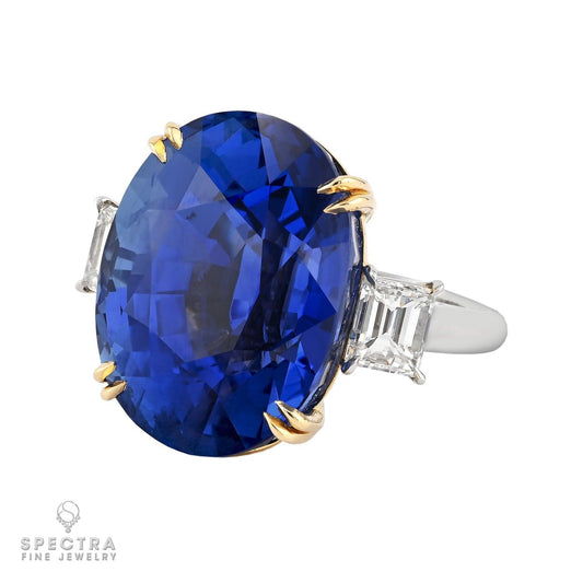 37.84 ct. Oval Ceylon No Heat Sapphire Diamond Ring