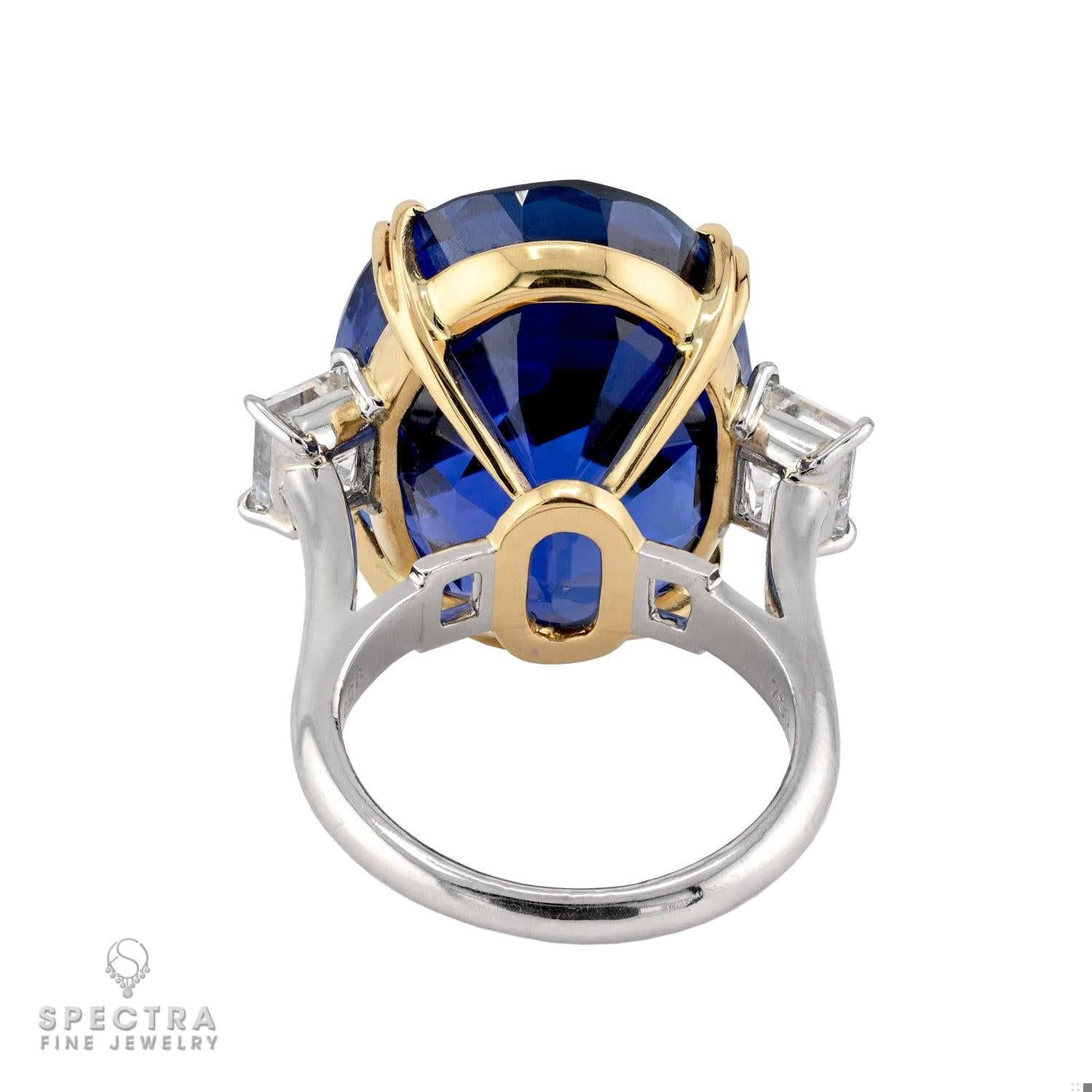 37.84 ct. Oval Ceylon No Heat Sapphire Diamond Ring