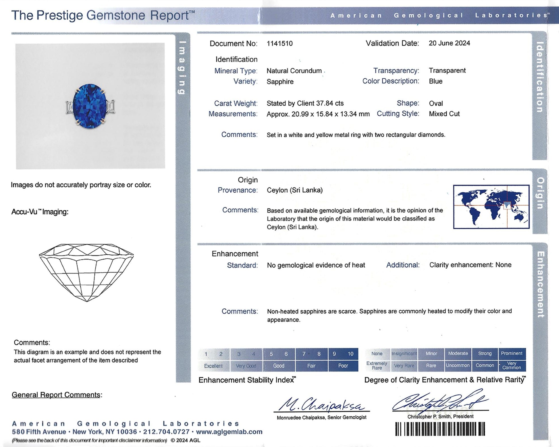 37.84 ct. Oval Ceylon No Heat Sapphire Diamond Ring