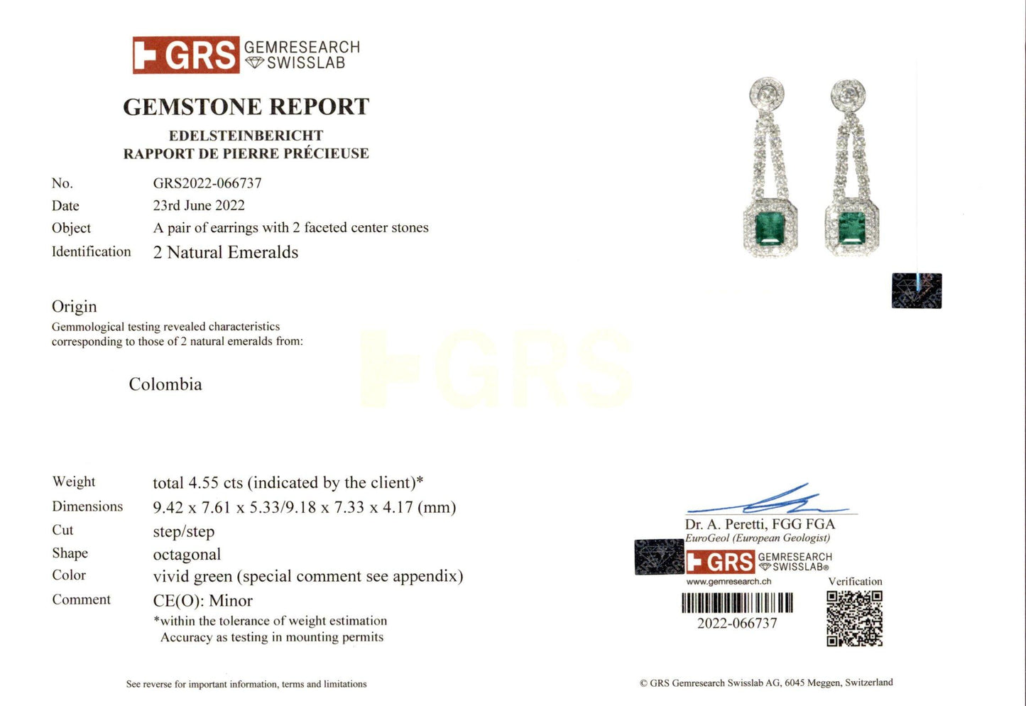 Spectra Fine Jewelry Colombian Emerald Diamond Halo Drop Earrings