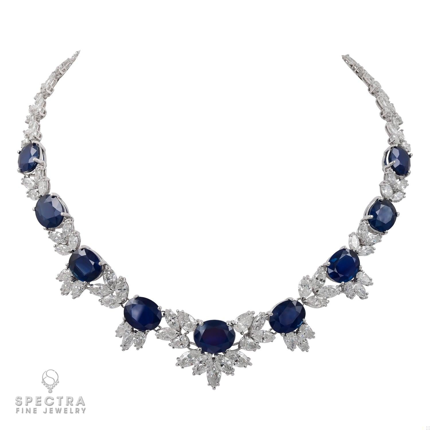 70 cts. Sapphire and Diamond 18K White Gold Necklace