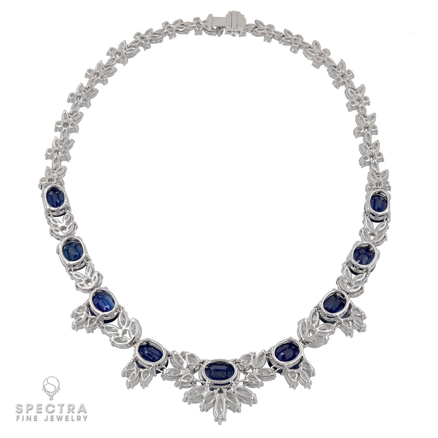 70 cts. Sapphire and Diamond 18K White Gold Necklace
