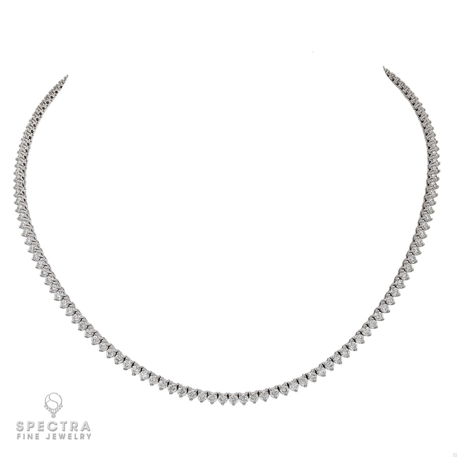7.89cts Round Diamond Tennis Necklace in 18k White Gold.