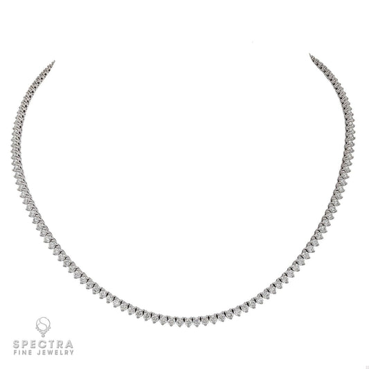 7.89cts Round Diamond Tennis Necklace in 18k White Gold.