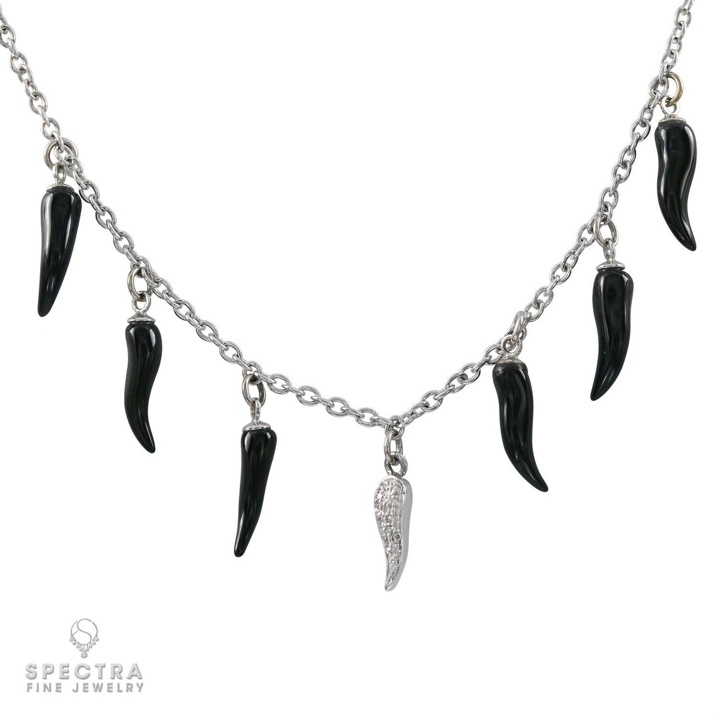 Adamas Onyx and Diamond Charm Necklace in 18k White Gold