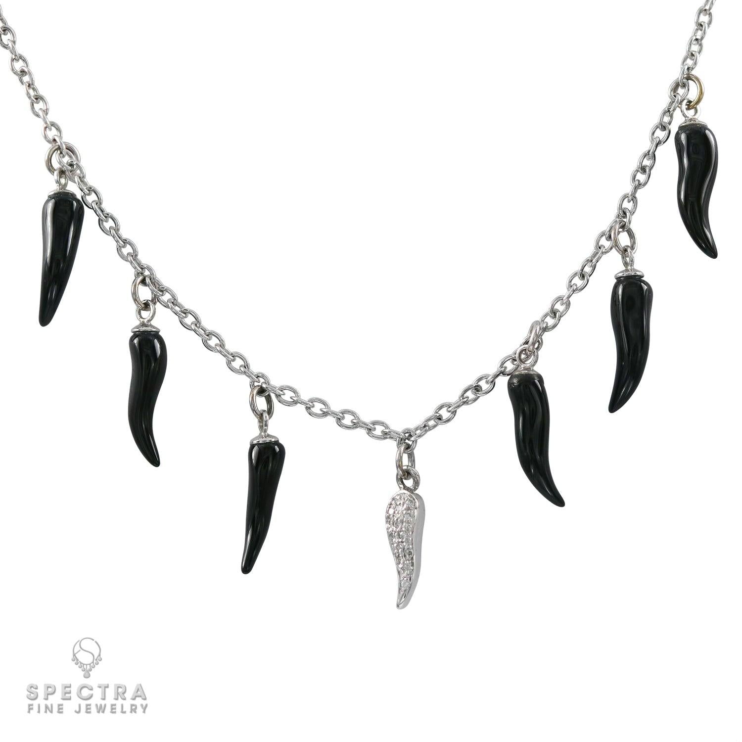 Adamas Onyx and Diamond Charm Necklace in 18k White Gold