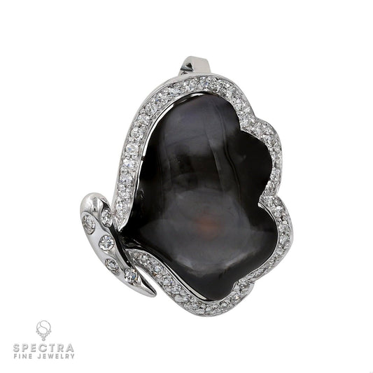 Ambrosi Black Mother of Pearl and Diamond Pendant