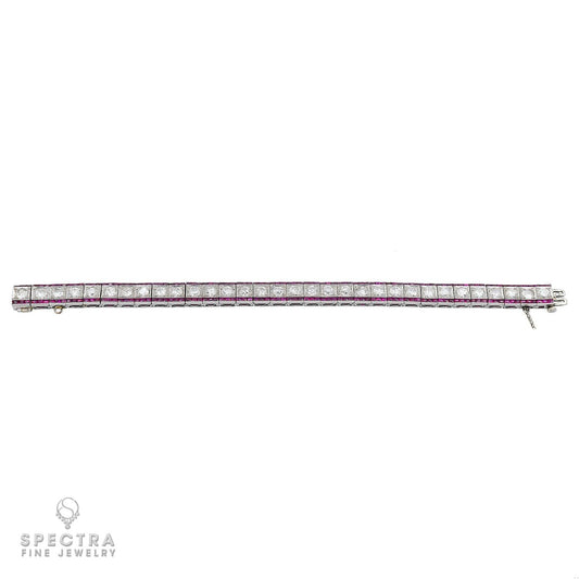 Antique Art Deco Diamond Ruby Line Tennis Bracelet