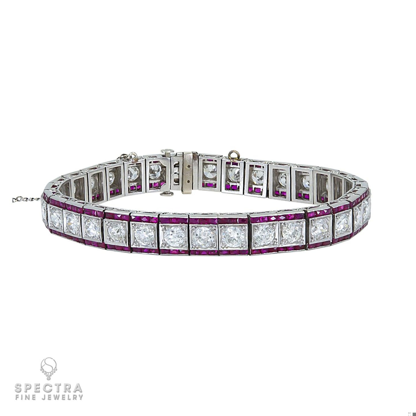Antique Art Deco Diamond Ruby Line Tennis Bracelet