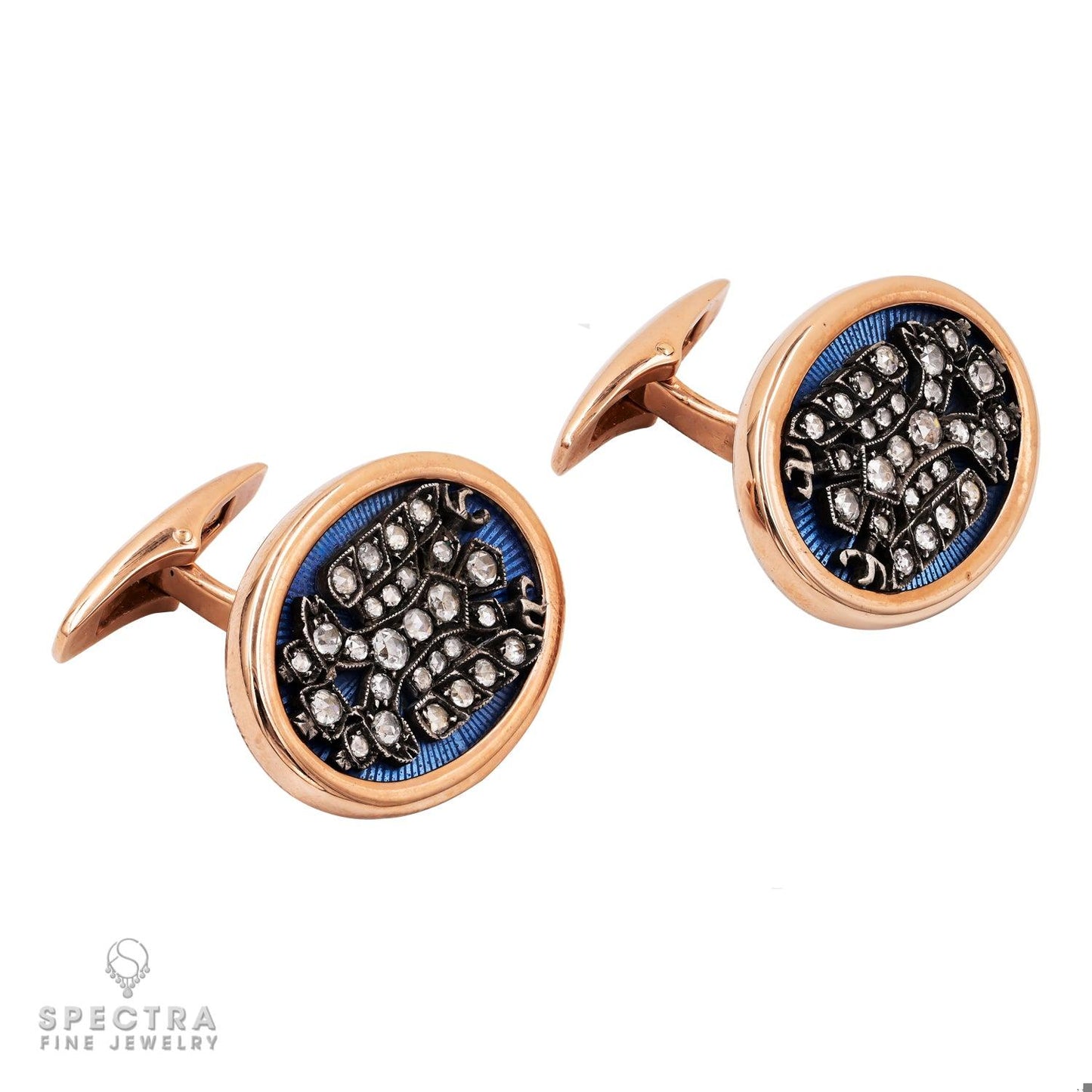 Antique English Rose-Cut Diamond Enamel Cufflinks