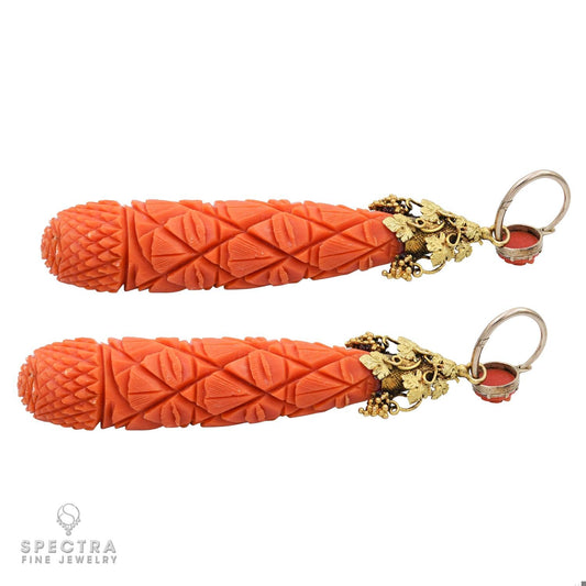 Antique Victorian Carved Coral Earrings