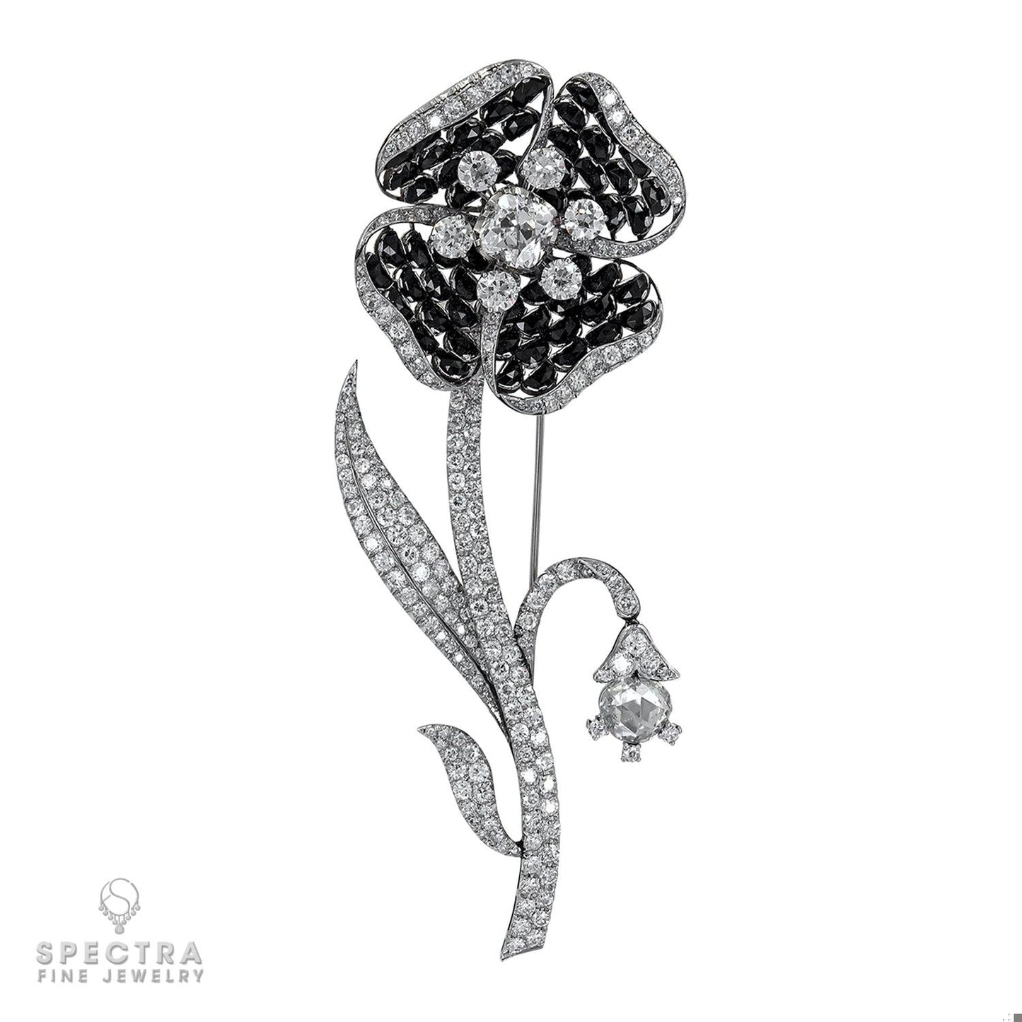 Art Deco Vintage Diamond Black Jade Brooch