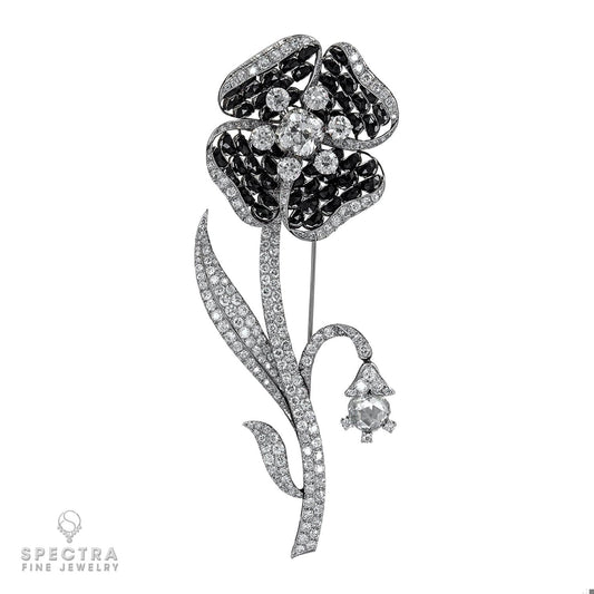 Art Deco Vintage Diamond Black Jade Brooch