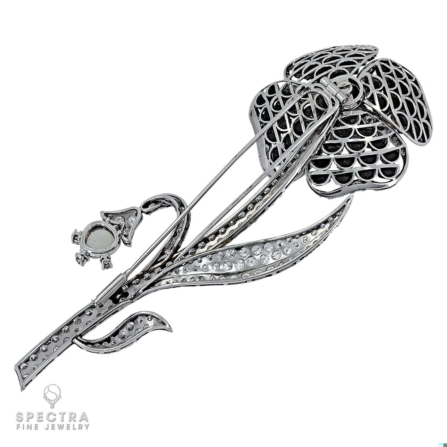 Art Deco Vintage Diamond Black Jade Brooch