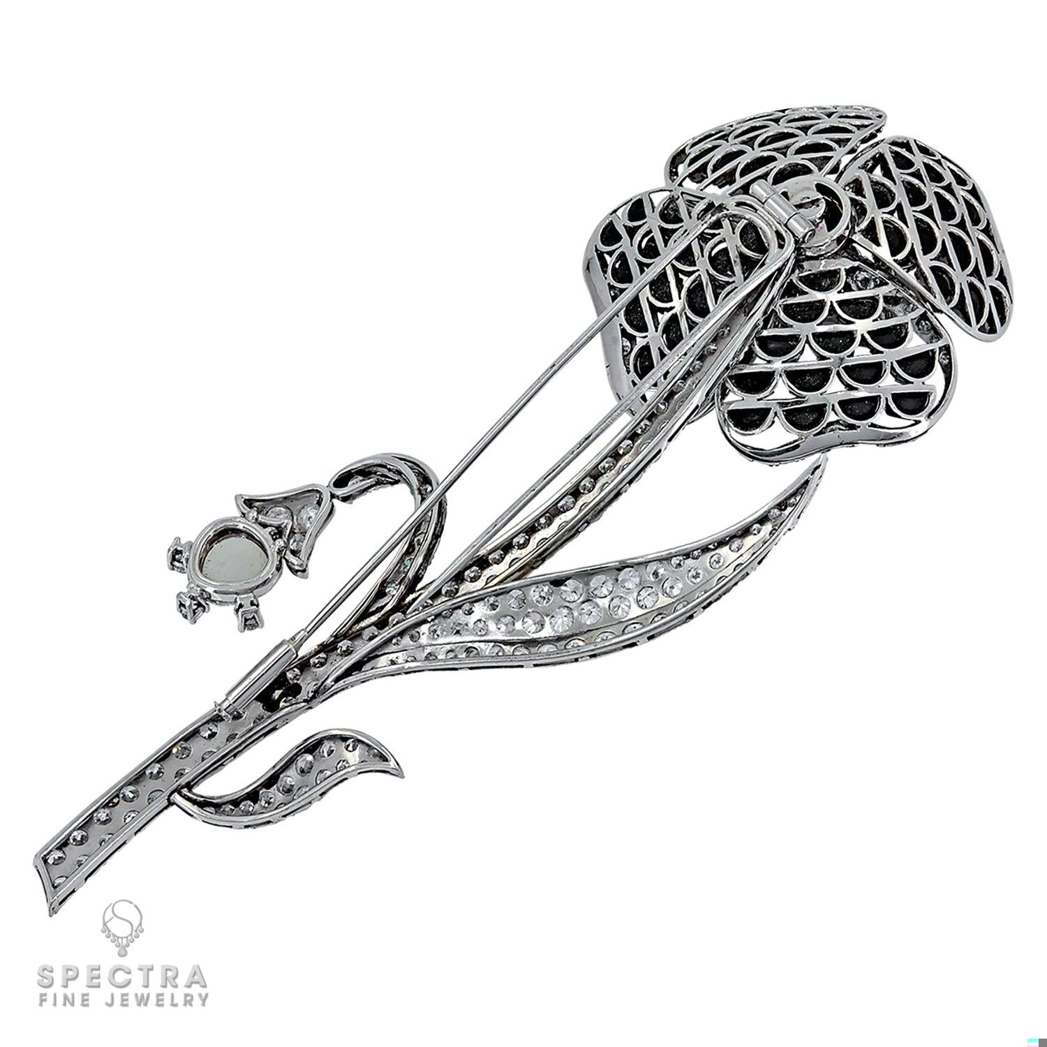 Art Deco Vintage Diamond Black Jade Brooch