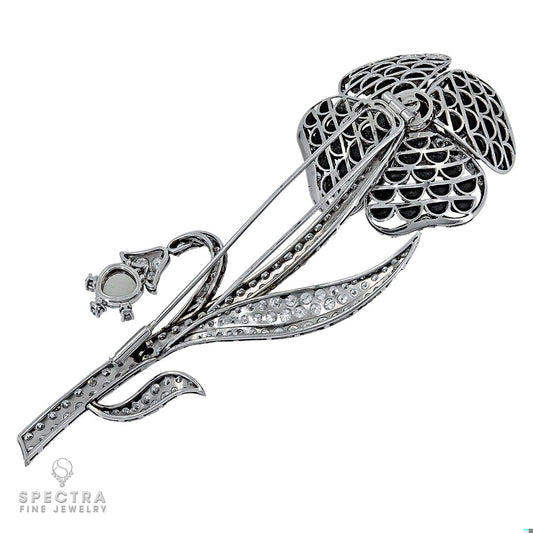 Art Deco Vintage Diamond Black Jade Brooch