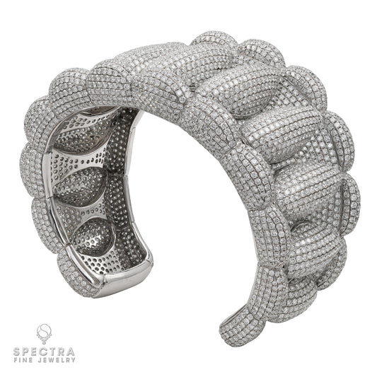 Contemporary Diamond Pave Sculptural Wide Cuff Bracelet