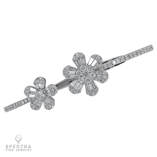 Spectra Fine Jewelry Diamond Double Flower Bypass Bangle Bracelet