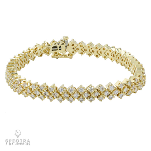 Yellow Gold Diamond Three-Row Tennis Bracelet 4.05ct