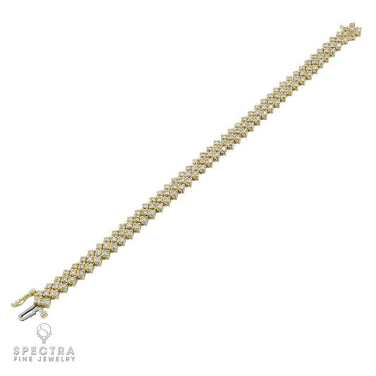 Yellow Gold Diamond Three-Row Tennis Bracelet 4.05ct
