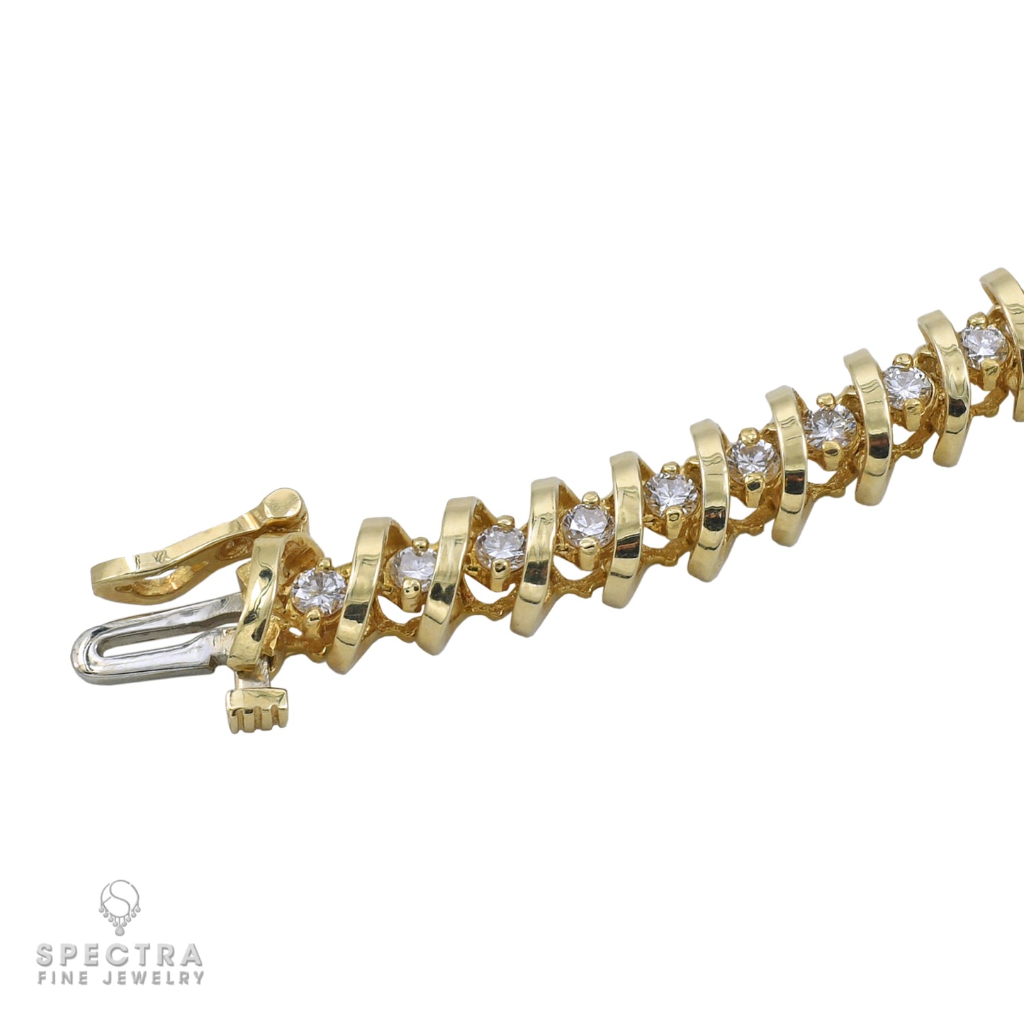 Contemporary Yellow Gold Diamond Coil Tennis Line Bracelet 3.78ct