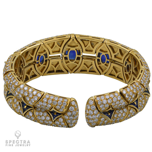 Bulgari Burmese Ceylon Sapphire Diamond Cuff Bracelet