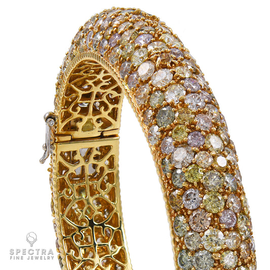 32.63 Carats Multi-colored Diamond Yellow Gold Bangle by Spectra Fine Jewelry