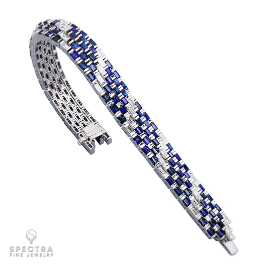 Spectra Fine Jewelry Sapphire Baguette Diamond Stripe Line Tennis Bracelet