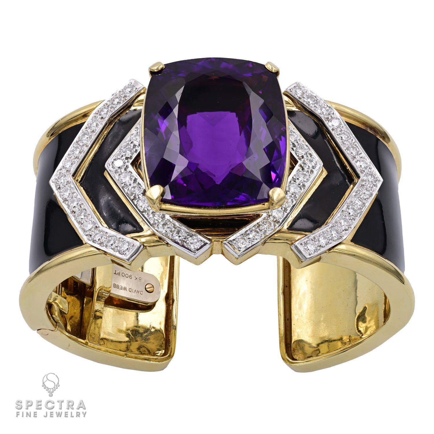 David Webb Vintage Amethyst Black Enamel Cuff Bracelet
