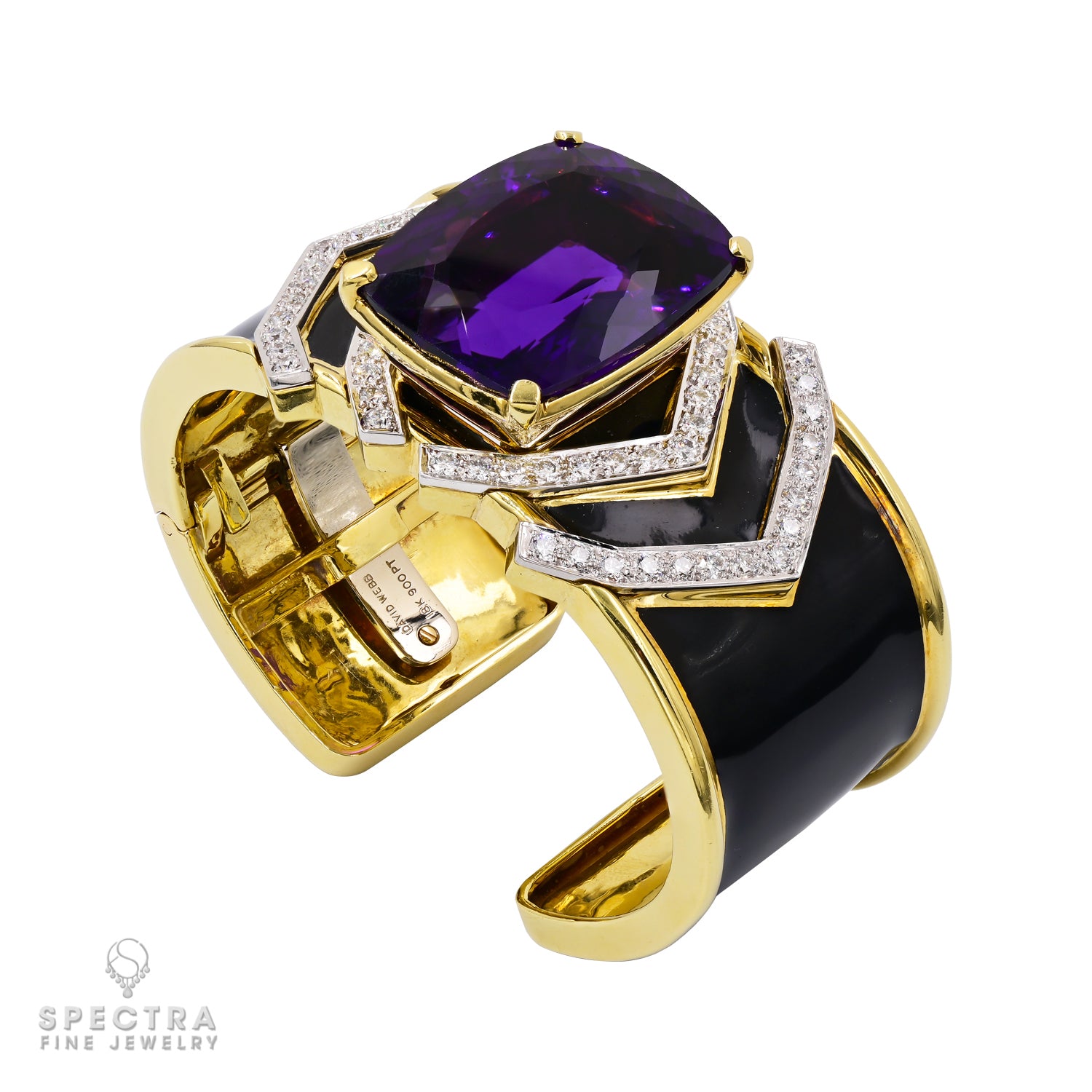 David Webb Vintage Amethyst Black Enamel Cuff Bracelet