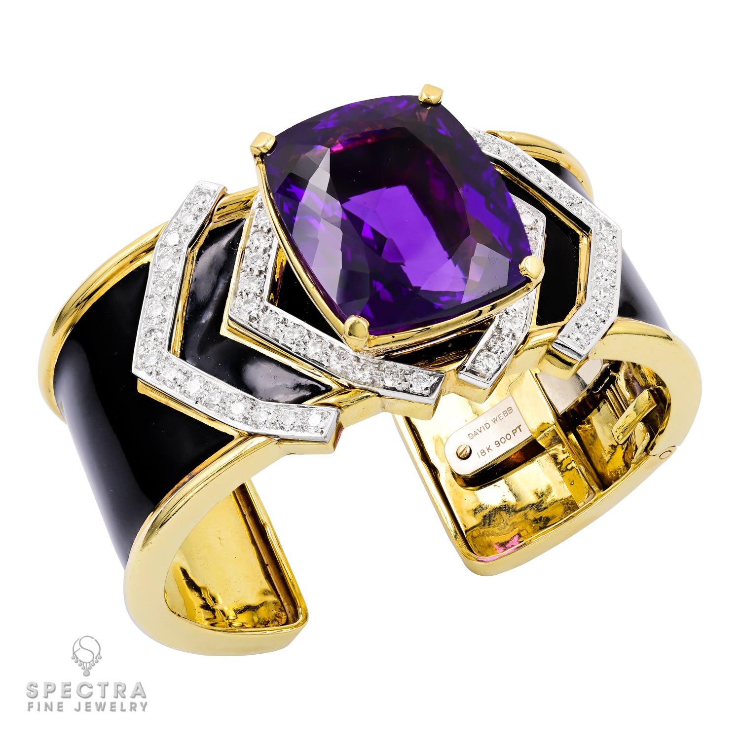 David Webb Vintage Amethyst Black Enamel Cuff Bracelet