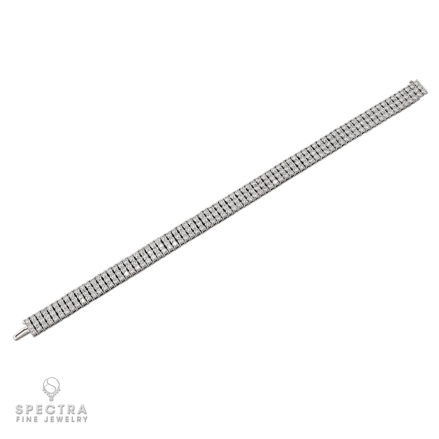 3-Row Diamond Bracelet in 18K White Gold, 16.0 Carats