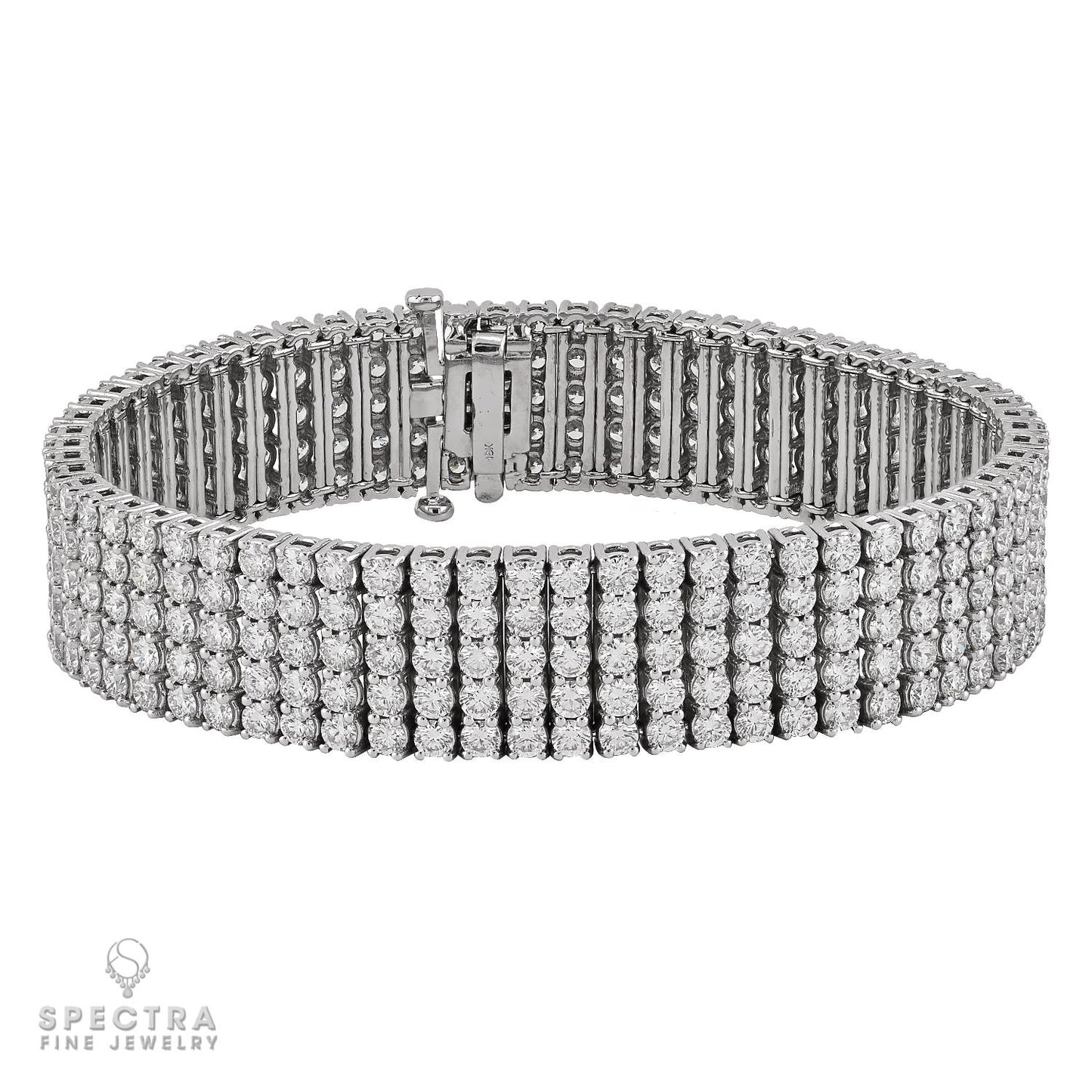 5-Row Diamond Bracelet in 18K White Gold, 32.0 Carats