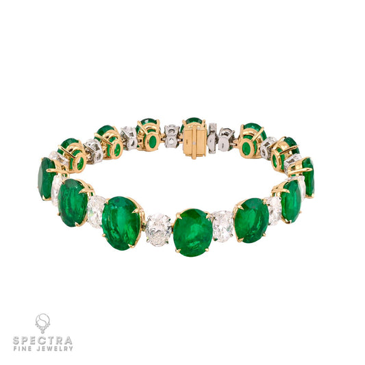 36.27 cts. Colombian Emerald & Diamond Bracelet in 18K Gold