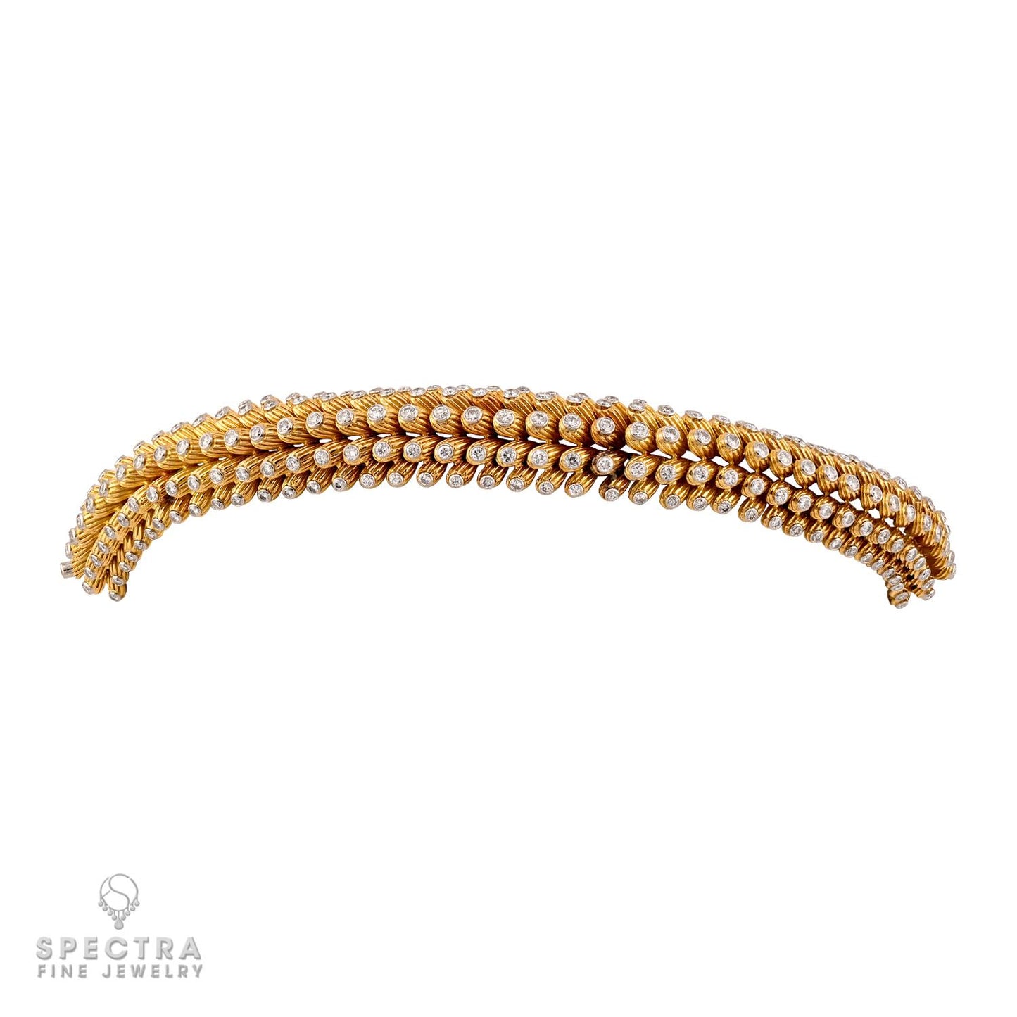 Signed Van Cleef & Arpels Diamond Fluted Bracelet, 1950s