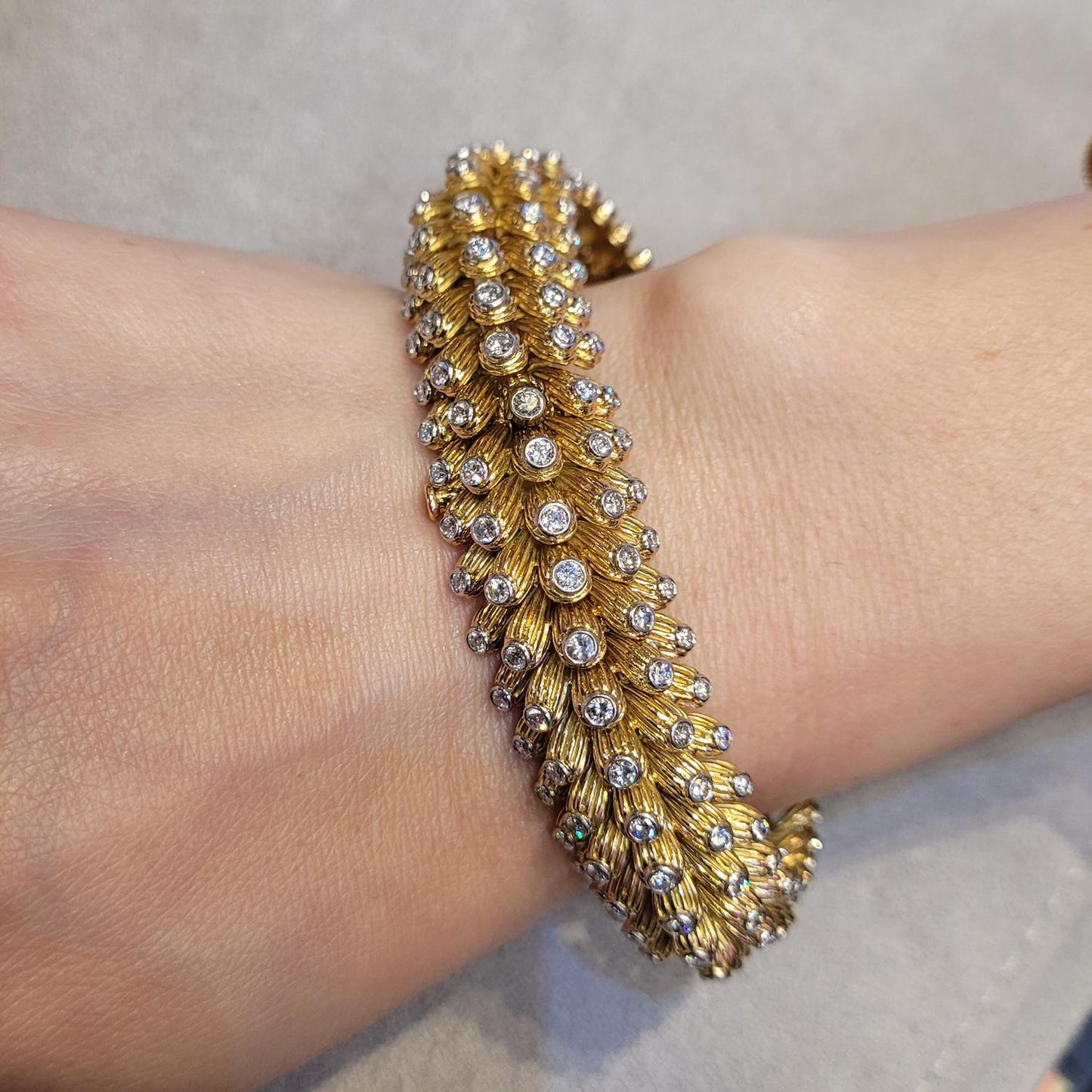 Signed Van Cleef & Arpels Diamond Fluted Bracelet, 1950s