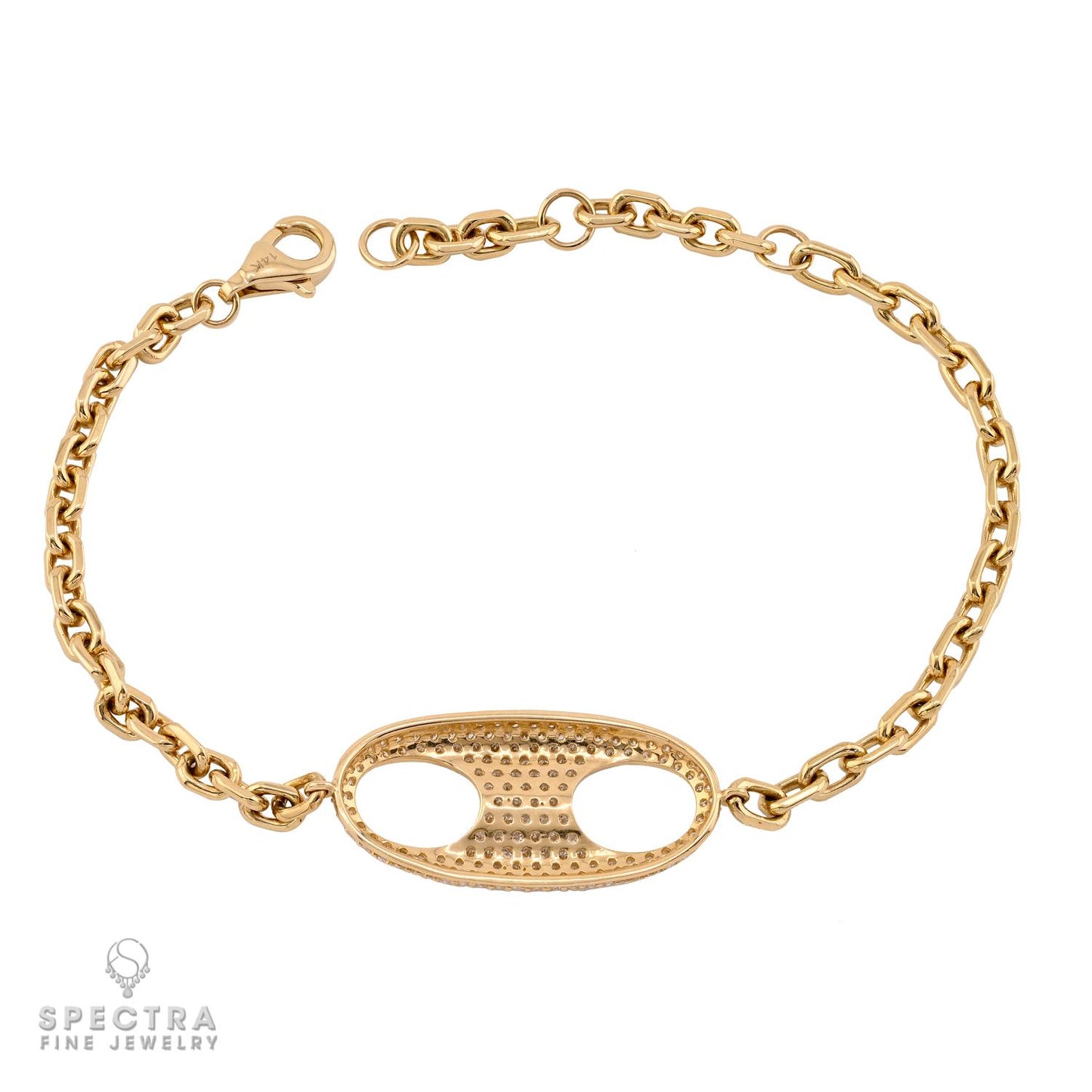 14k Yellow Gold Pave Diamond Oval-Link Bracelet